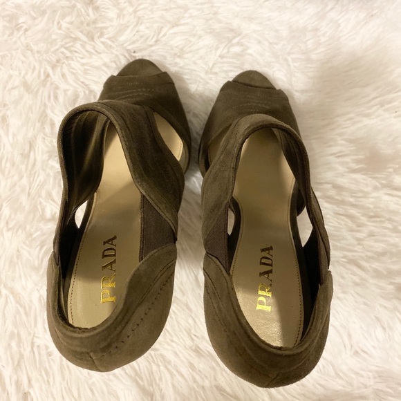 PRADA dark ash suede peep toe cut out booties - Picture 3 of 8